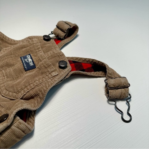 OSHKOSH B'GOSH KHAKI CORDUROY & PLAID OVERALLS - Picture 4 of 12